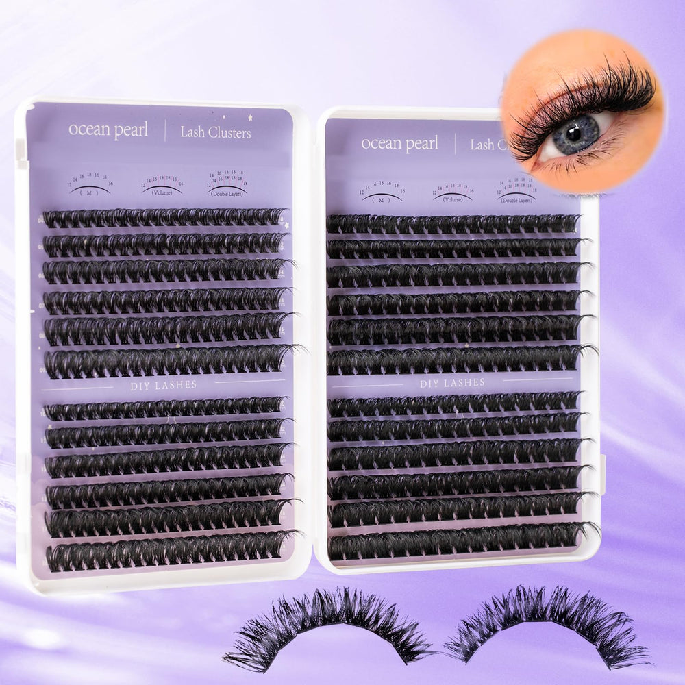 Ocean Pearl Lash Clusters on display with span of lengths for customization.