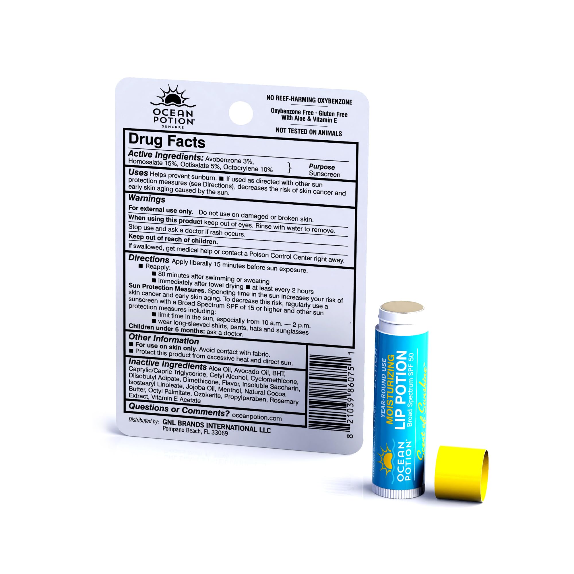 Ocean Potion Aplicacion Labial SPF50 con formula suave y protegente.