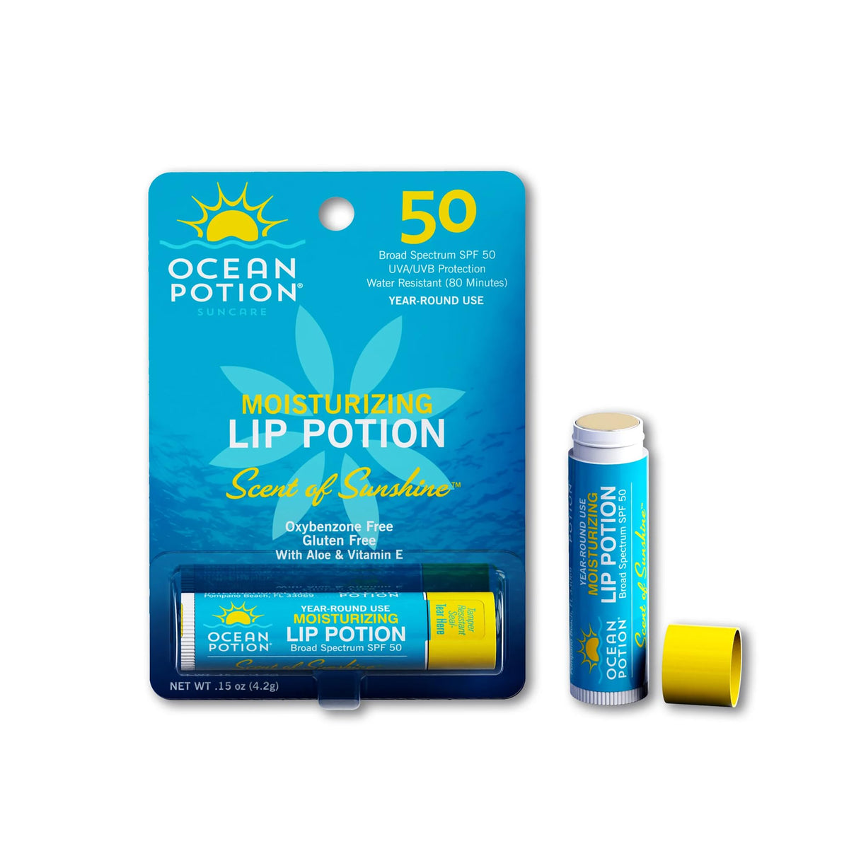 Ocean Potion Balsamo Labial SPF50 para protección diaria de labios.