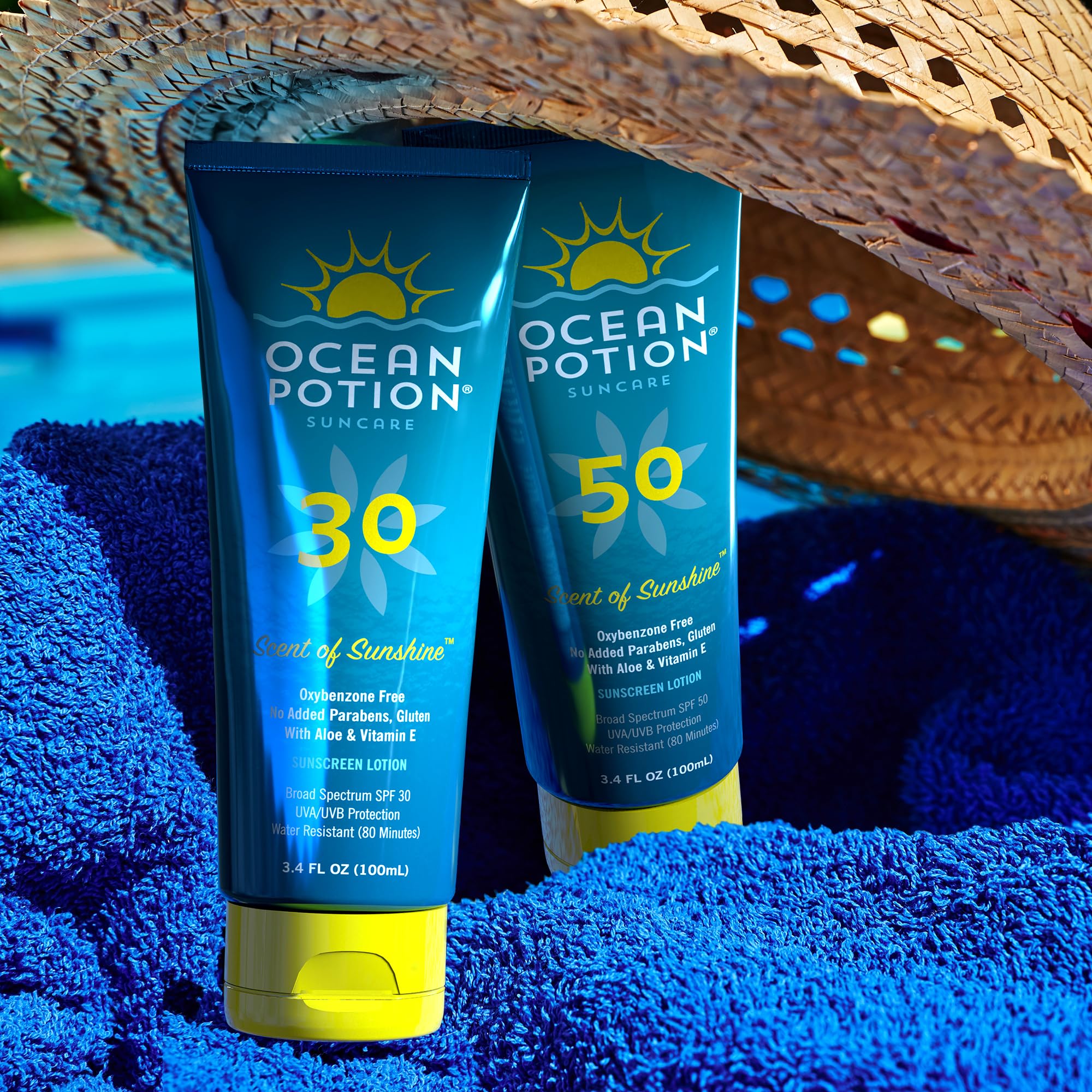 Ocean Potion travel-size bottle ideal for beach trips and on-the-go sun care.