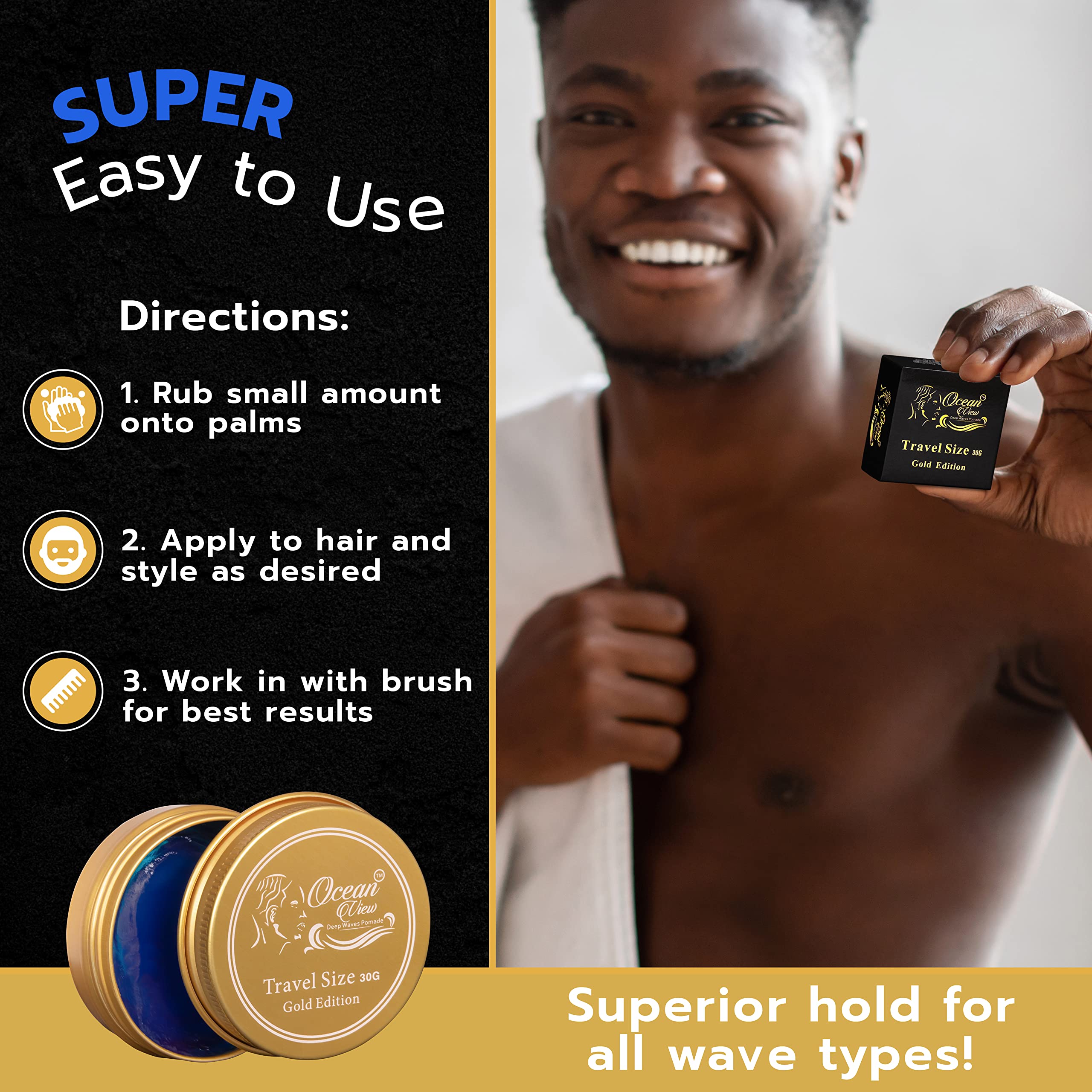 OCEAN VIEW DEEP WAVES POMADE, acabado semibrillante, ofrece un aspecto natural y control duradero.
