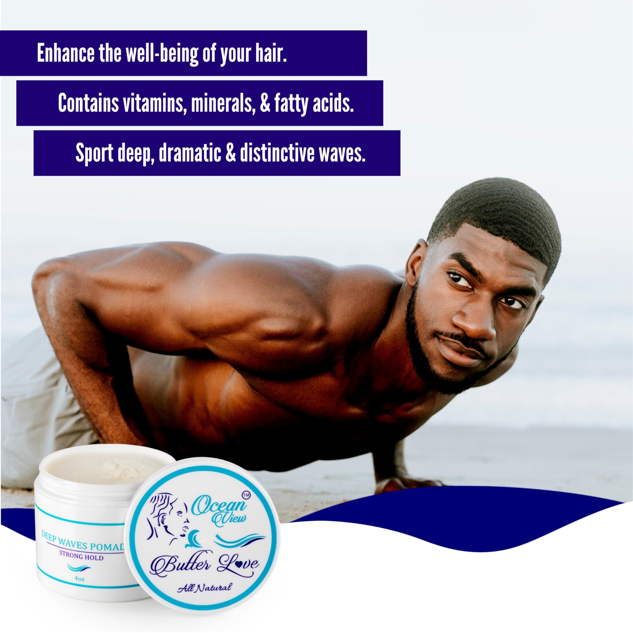 OCEAN VIEW Deep Waves Pomade, producido en EE. UU. y libre de crueldad.