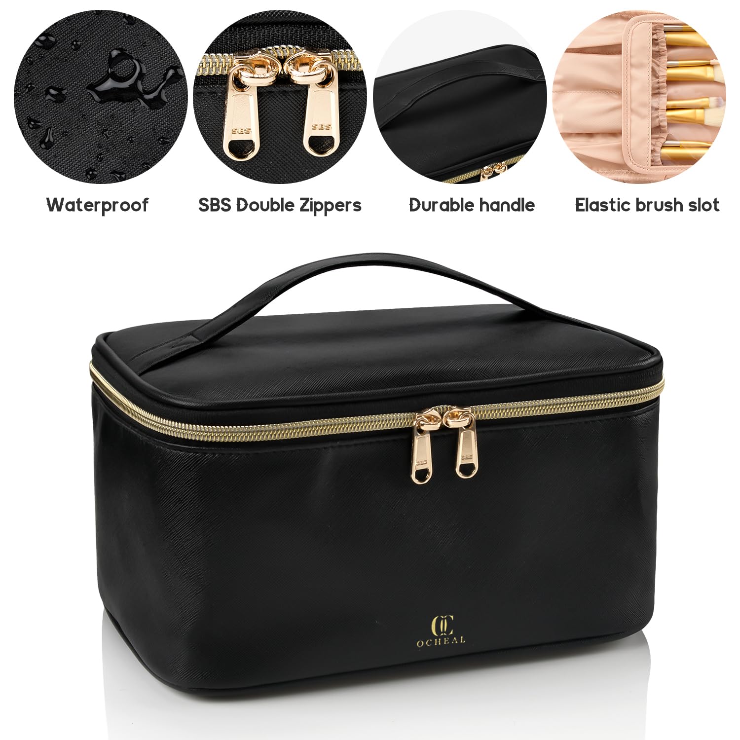 OCHEAL makeup bag measures 9.4 by 6.5 by 4.7 inches for easy travel
