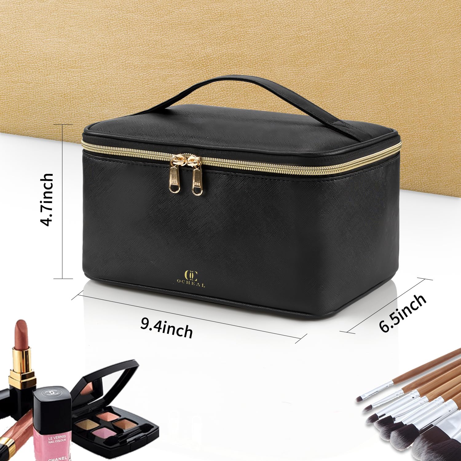 OCHEAL makeup bag with two-way zippers for convenient access