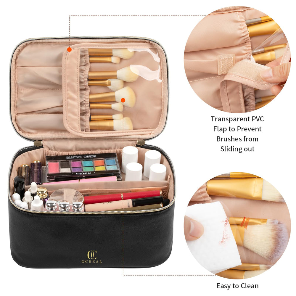 OCHEAL makeup bag showing flexible Velcro dividers for customizable storage