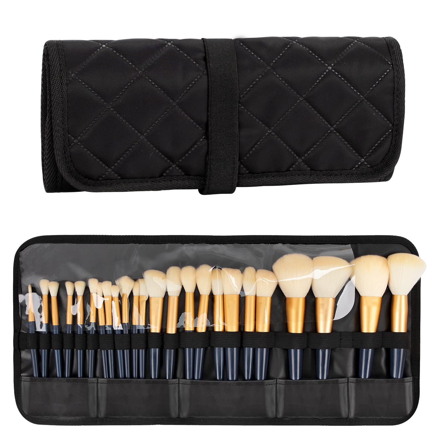 OCHEAL makeup brush holder roll-up open, easy access to brushes.