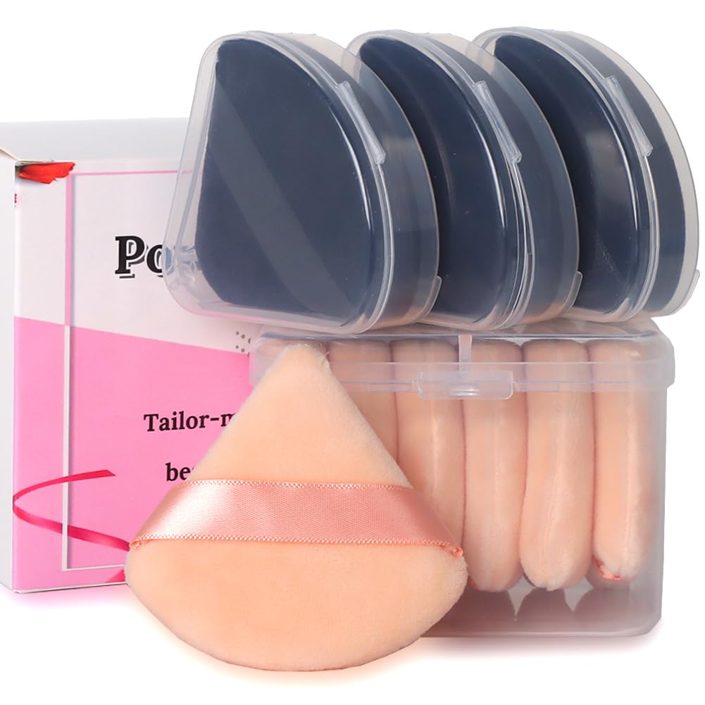 Ocim triangle powder puff ships in individual packaging for hygienic travel use.