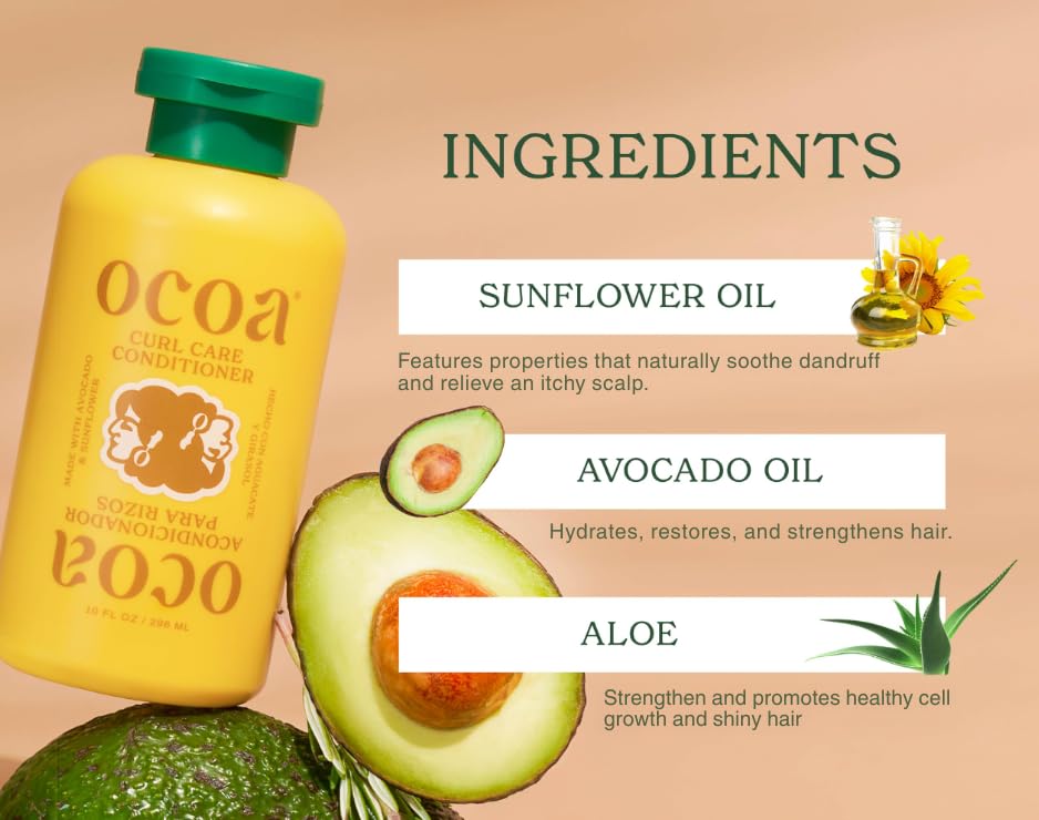 Aguacate y girasol en OCOA, acondicionador que nutre rizos.