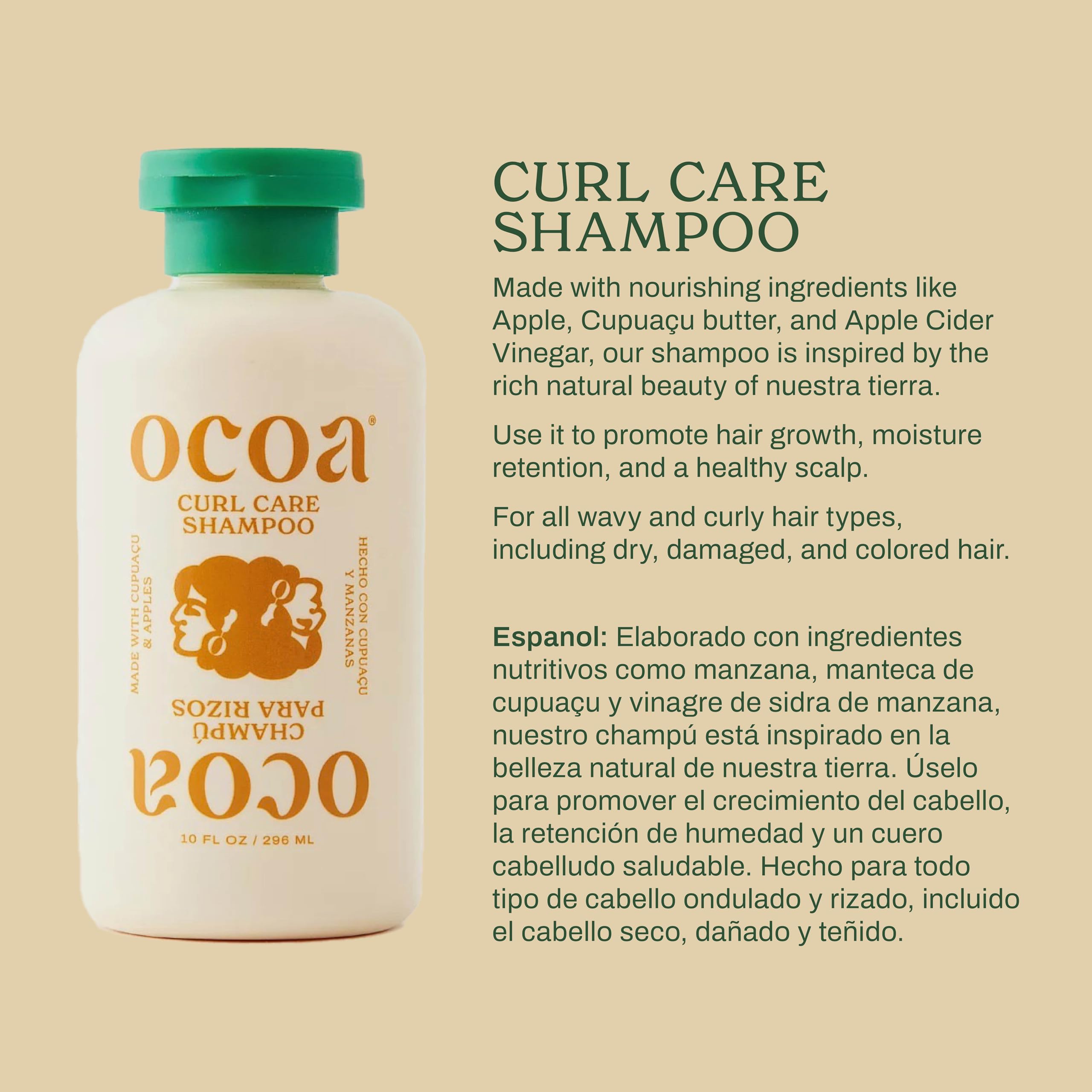 OCOA Beauty Curl Care Shampoo vinagre de manzana revitaliza el cuero cabelludo