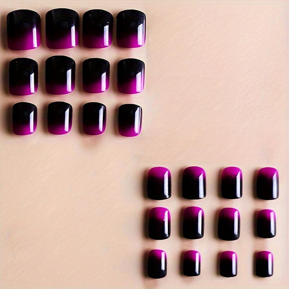 Uñas OCOUYVD con brillo y gradiente púrpura para evento nocturno.