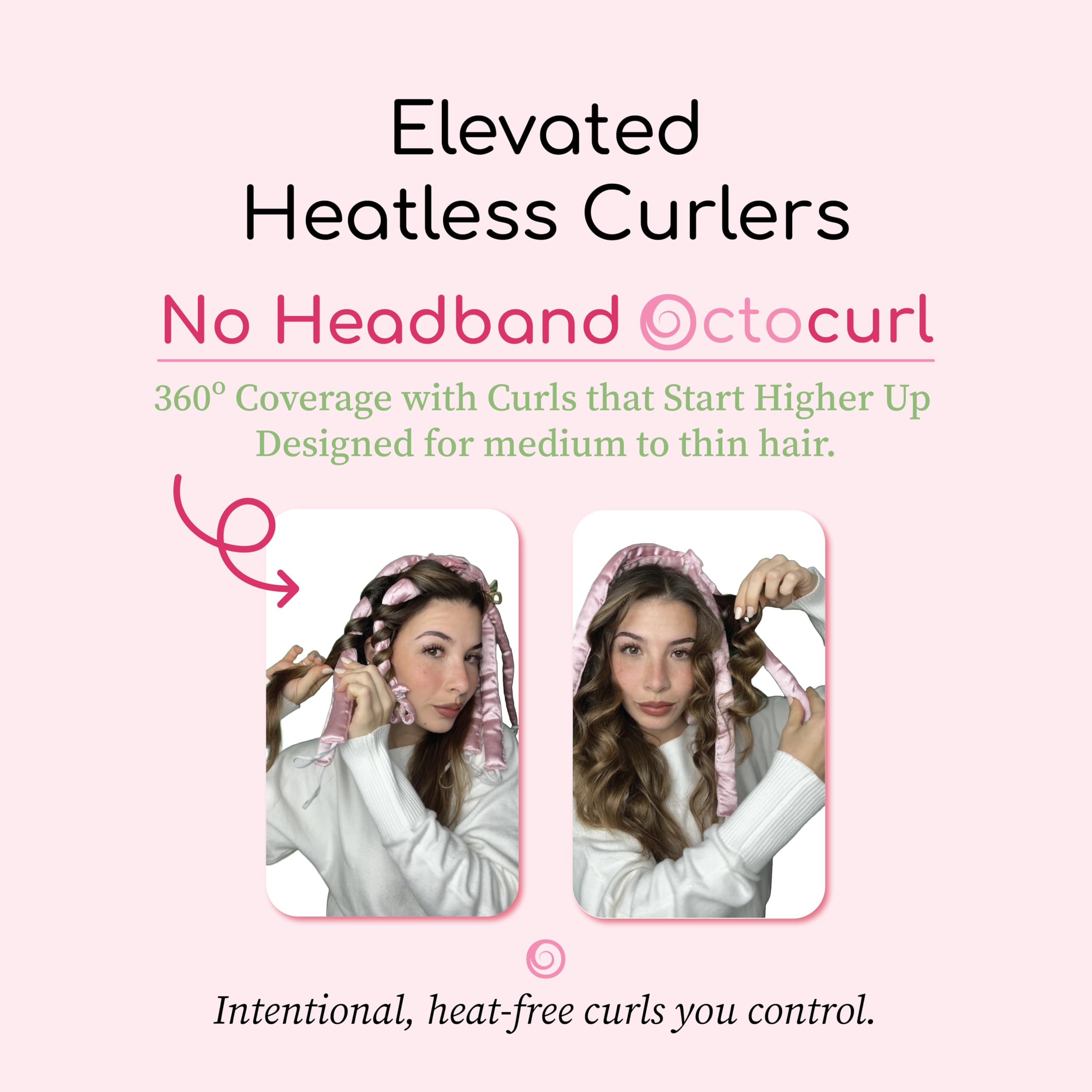 Octocurl No Headband robe style wrap demonstrates easy heatless curl placement.