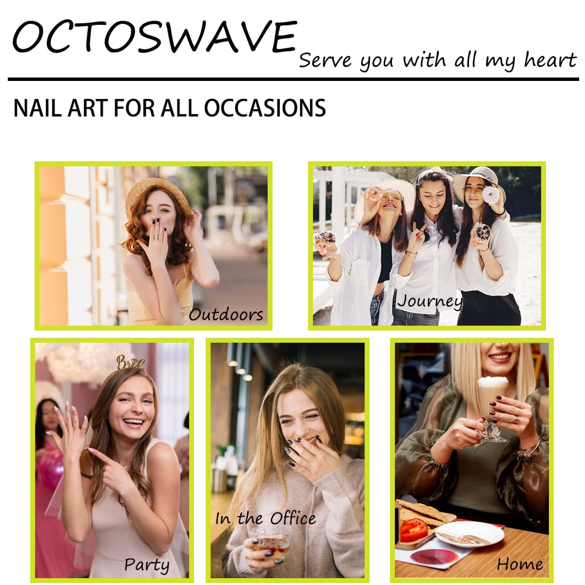 octoswave press-ons offer a glossy, durable look for events.