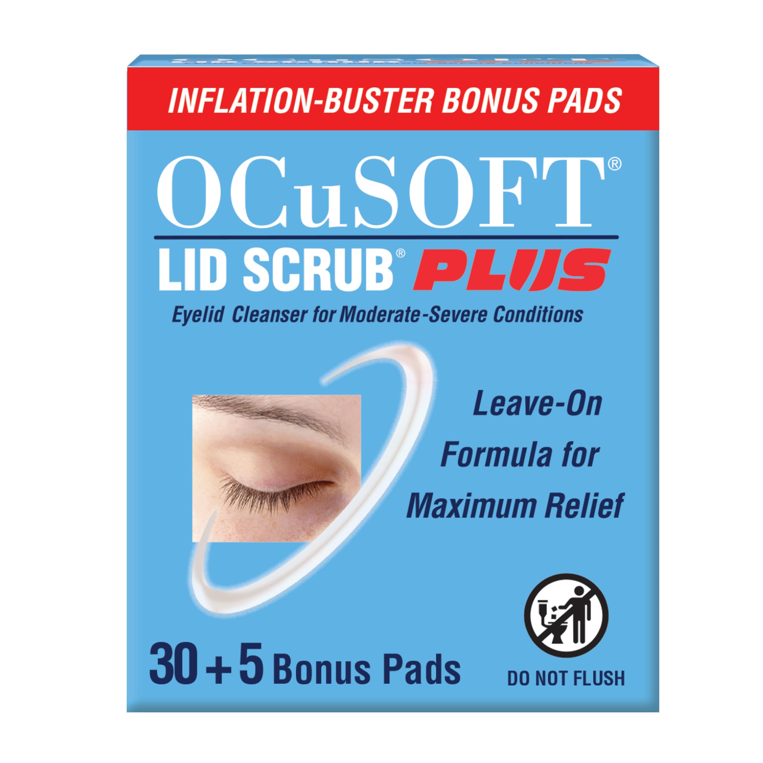 OCuSOFT Lid Scrub Plus 35 packaging shown with convenient pre-moistened wipes