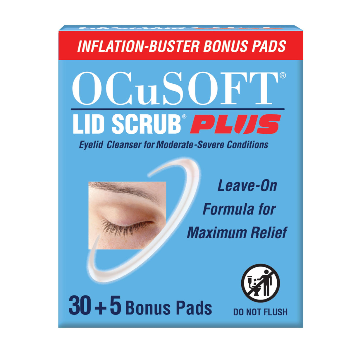 OCuSOFT Lid Scrub Plus 35 packaging shown with convenient pre-moistened wipes