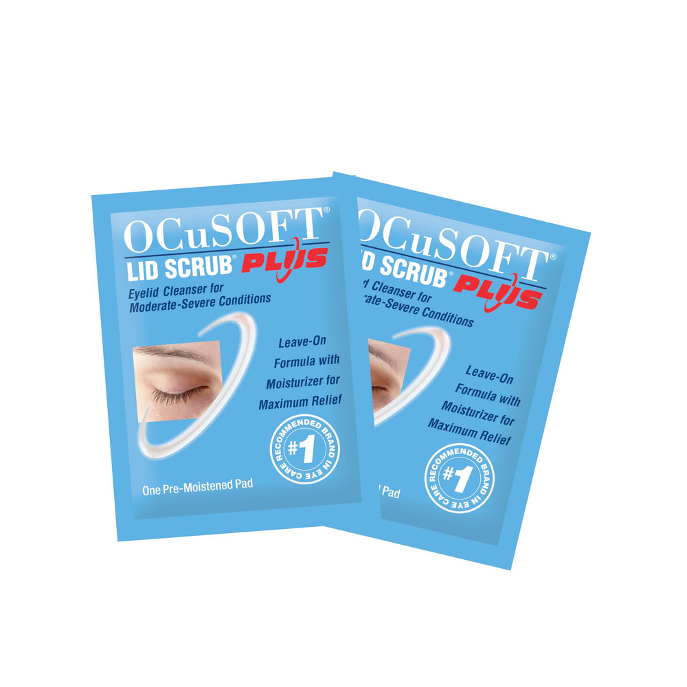 Close-up of OCuSOFT Lid Scrub Plus 35 pads highlighting soft, pre-moistened texture