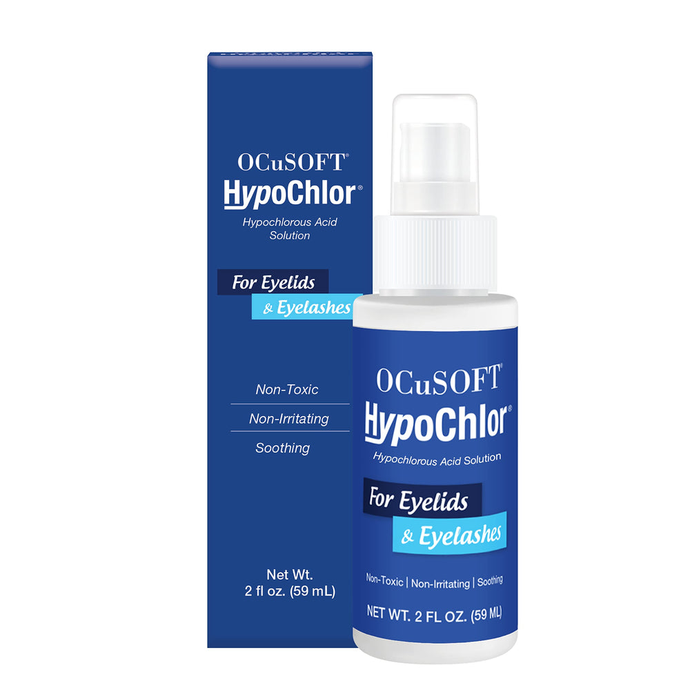 OCuSOFT HypoChlor spray bottle ready for gentle eyelid cleansing.