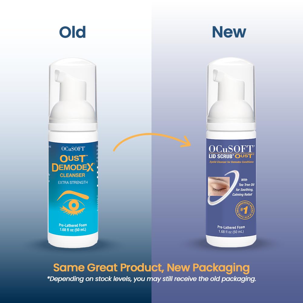 OCuSOFT Oust Demodex con aceite de árbol de té cuida la piel sensible.