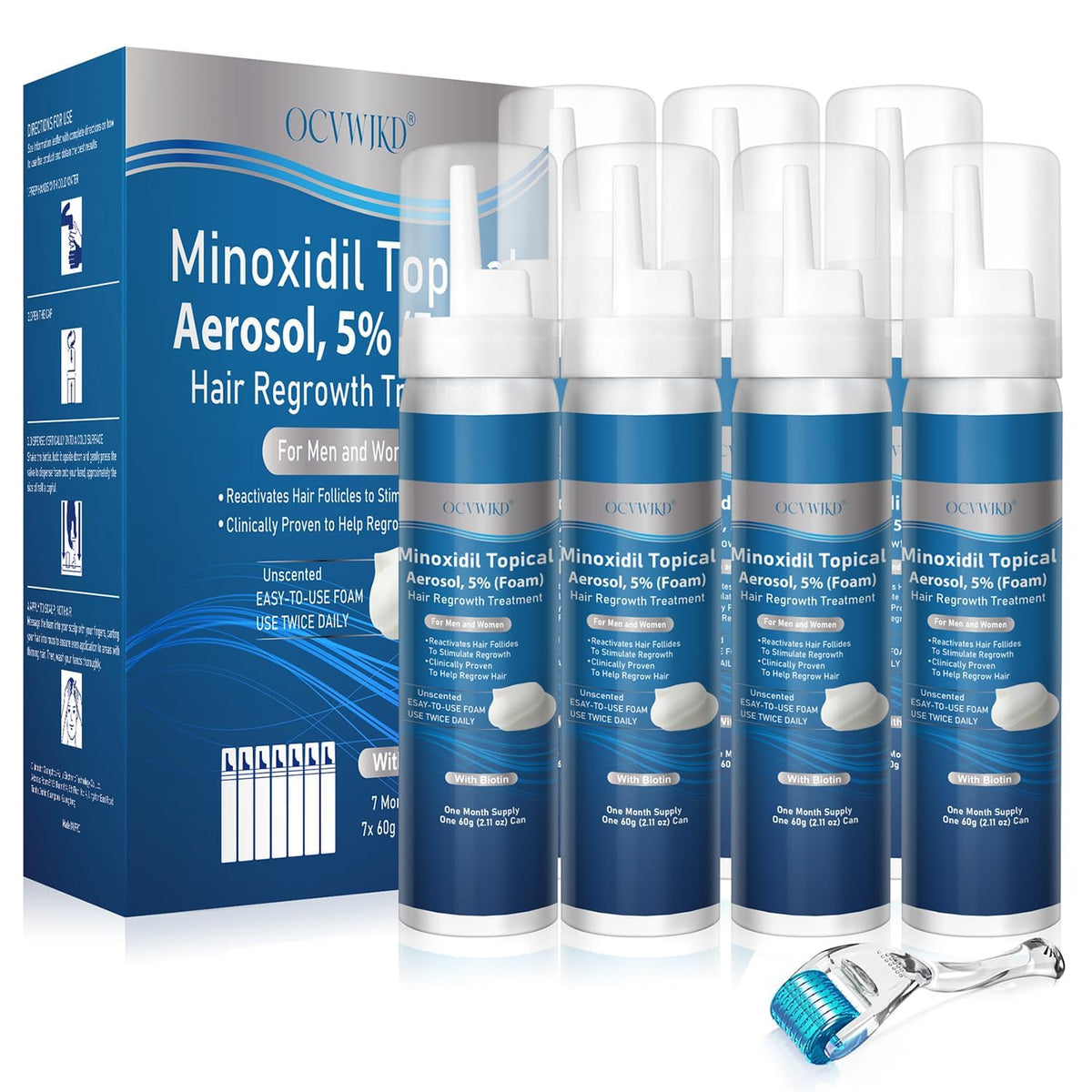 OCVWJKD 5% Minoxidil Foam bottle with easy-dispense cap for daily use.