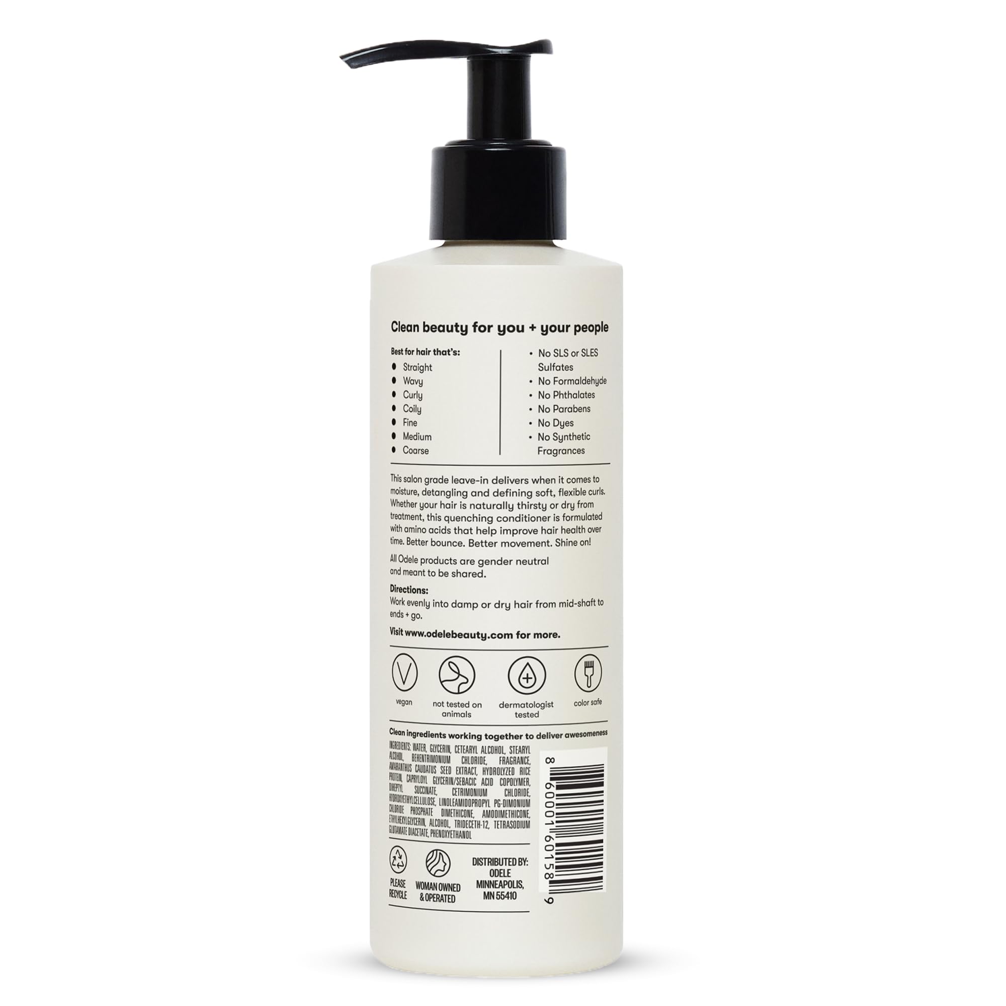 Odele Leave-In, compatible con todas las texturas y tipos de cabello.