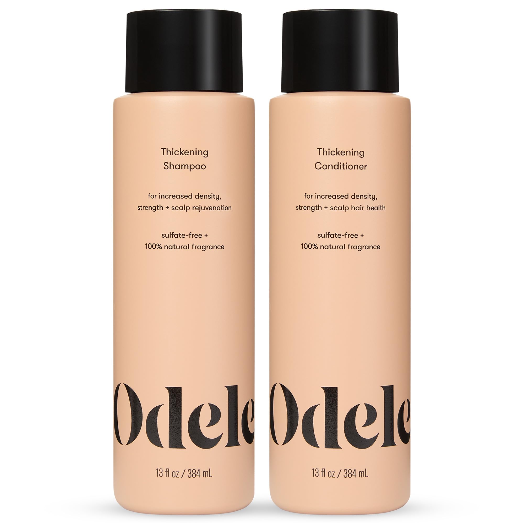 Odele Champú engrosador en envase, cabello con apariencia más denso.