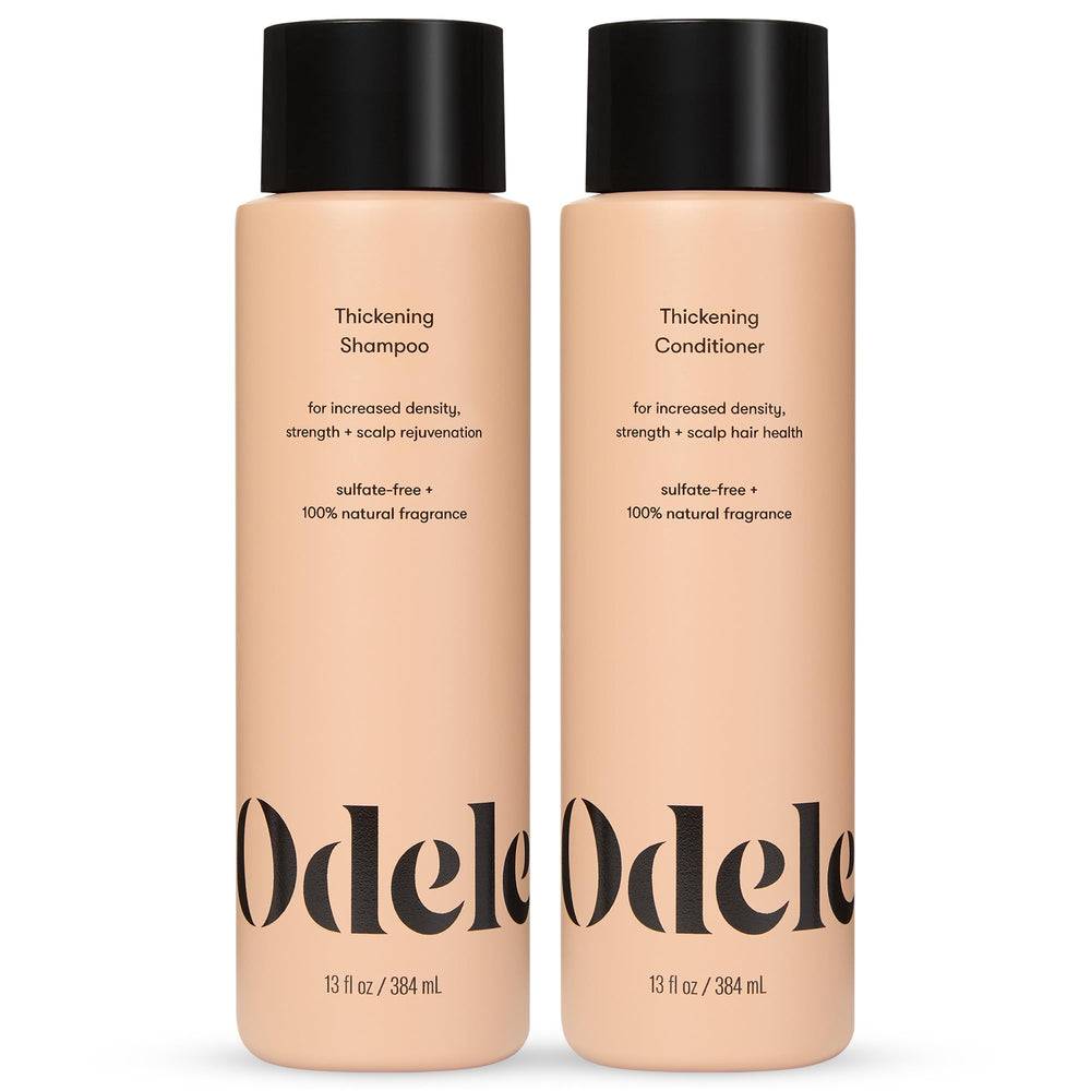 Odele Champú engrosador en envase, cabello con apariencia más denso.