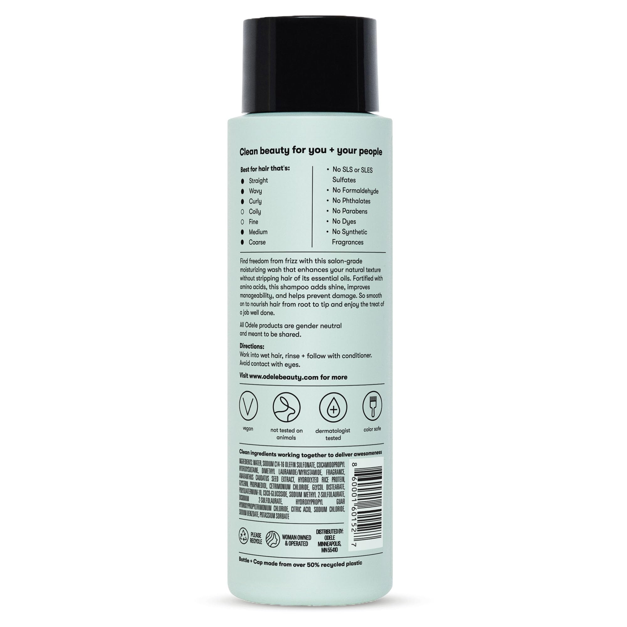 Odele Champú para cabello liso a rizado, adecuado para distintas texturas