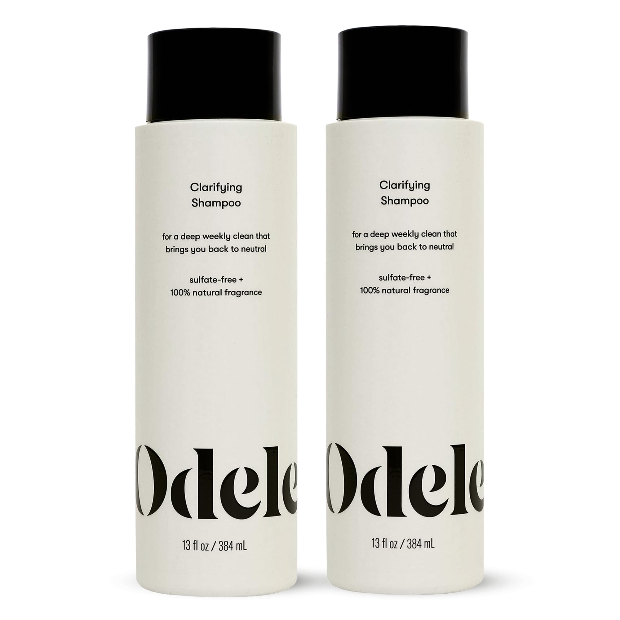 Odele Clarifying Shampoo bottle demonstrates a deep-clean action removing buildup