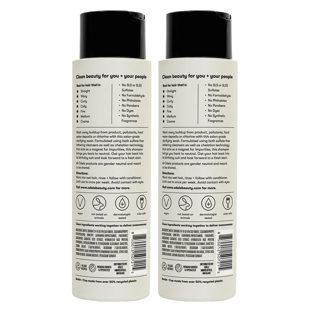 Odele Clarifying Shampoo shown in bathroom setting for all textures