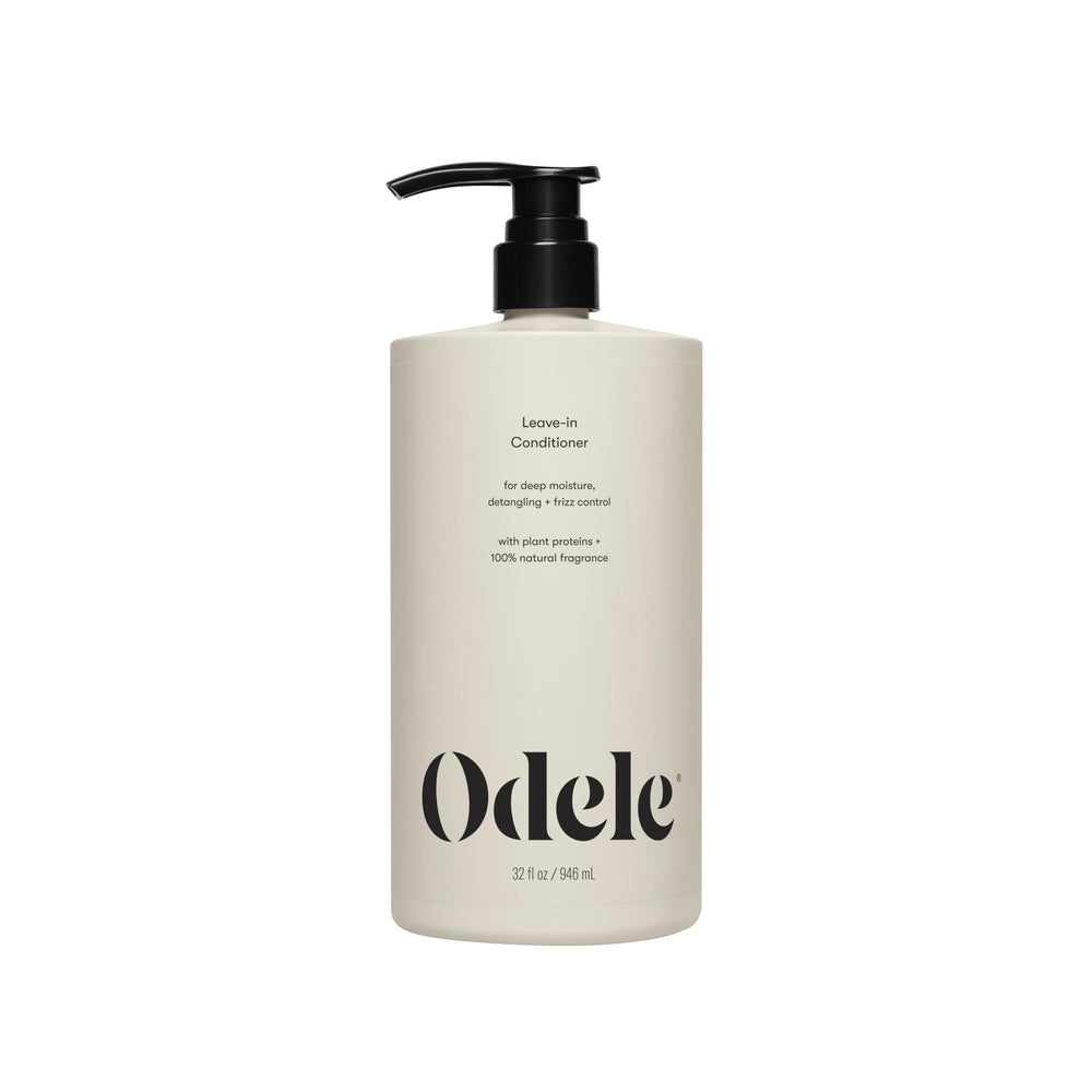 Odele Leave-In Conditioner bottle pour illustrating easy dispensing for quick styling
