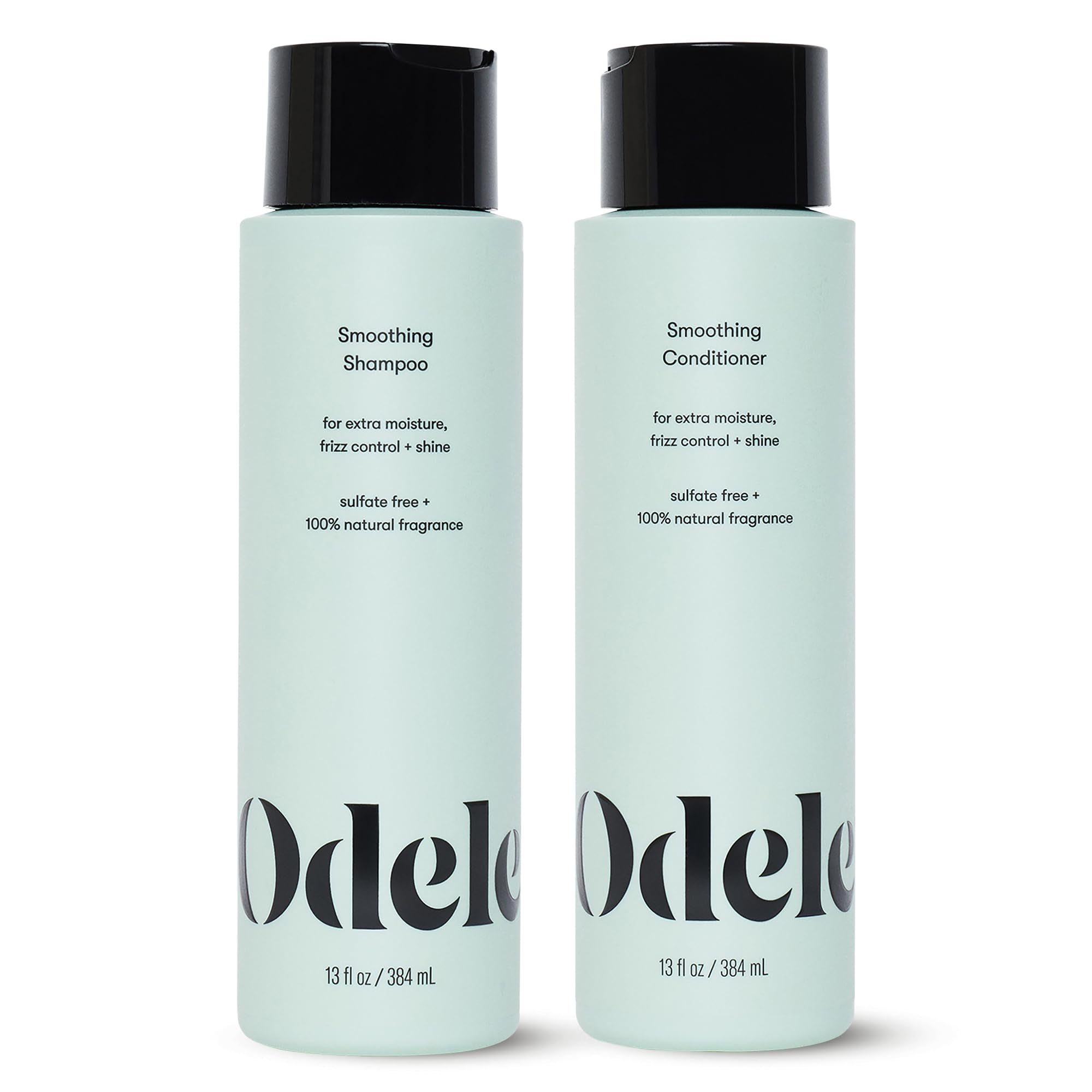 Odele smoothing shampoo bottle highlights frizz control and moisture.