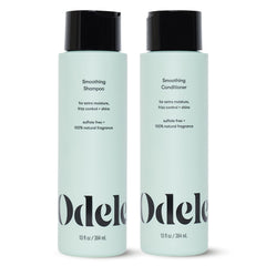 Odele smoothing shampoo bottle highlights frizz control and moisture.