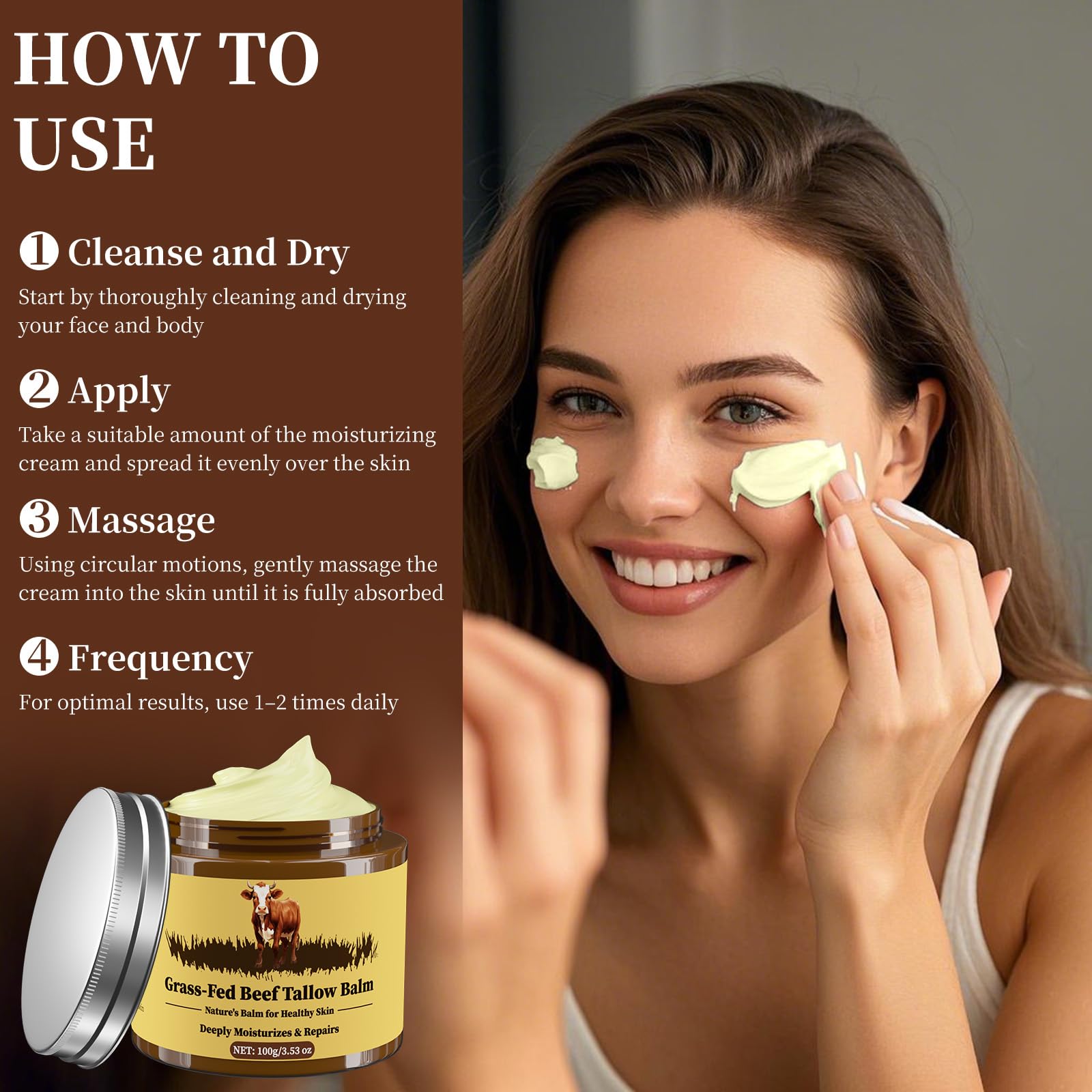 Oebitor facial and body moisturizer in use on hands and elbows for hydration.
