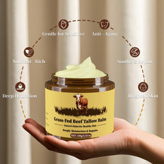 Oebitor balm ingredients: grass-fed tallow, honey, and olive oil blend.