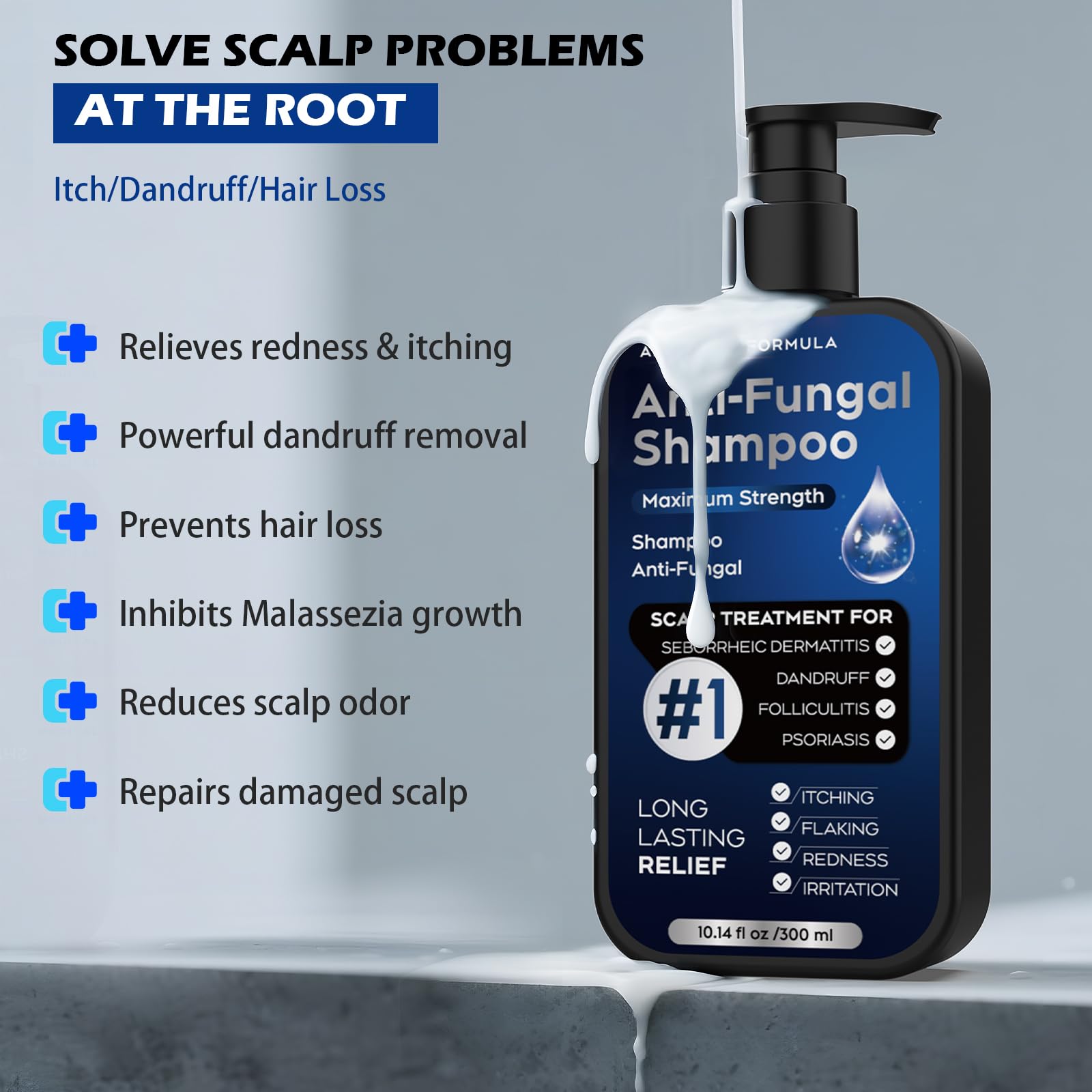 Oely antifungal shampoo packaging showcase with fresh, clean branding