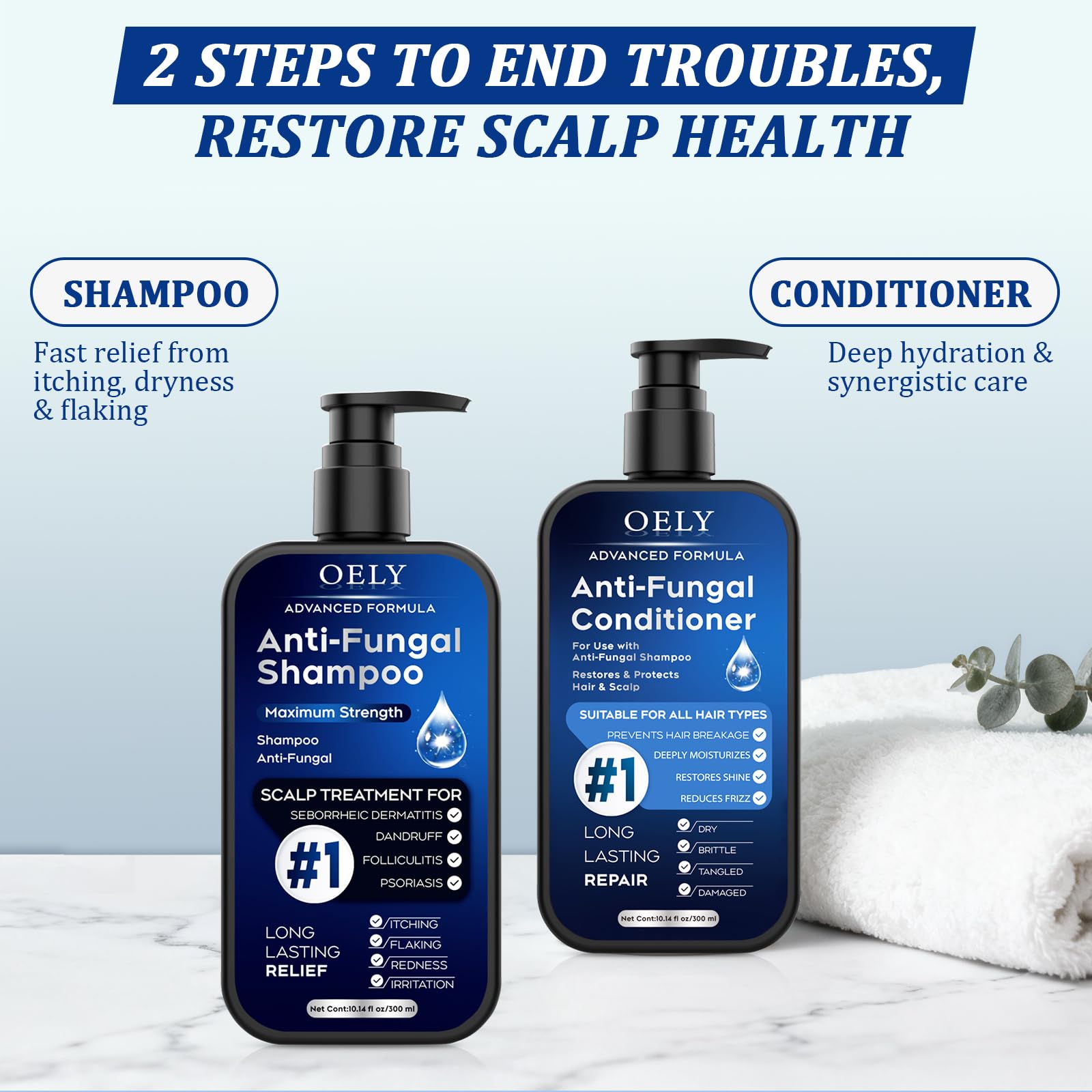 Oely shampoo and conditioner set packaging display