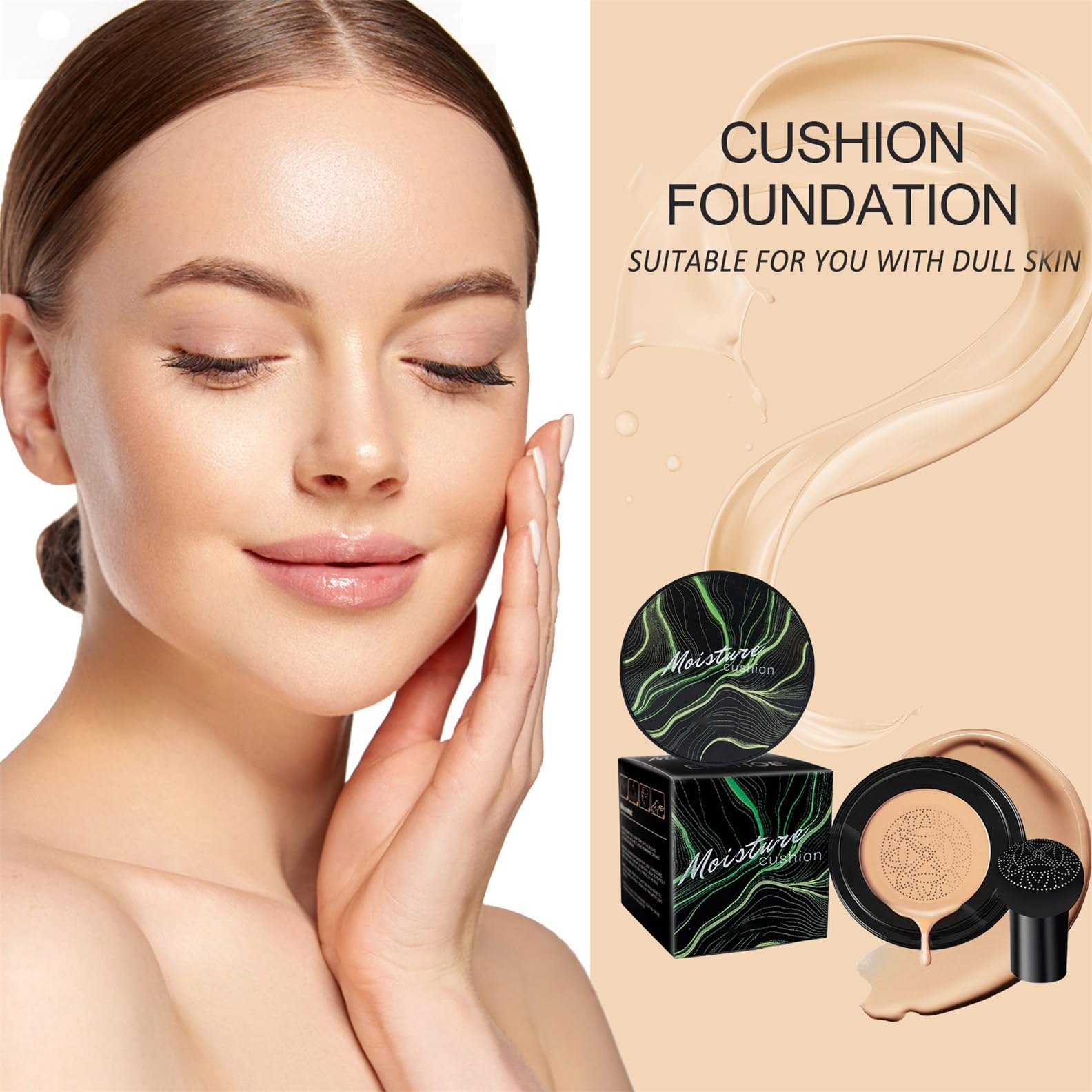OETUIOW CC Cream swatch in buff beige showing even coverage and natural glow