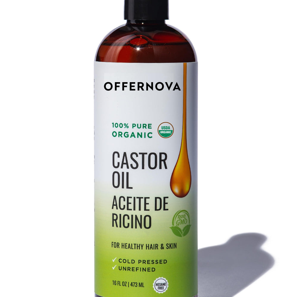 Offernova Castor Oil 16oz bottle close-up for versatile hair and skin care.