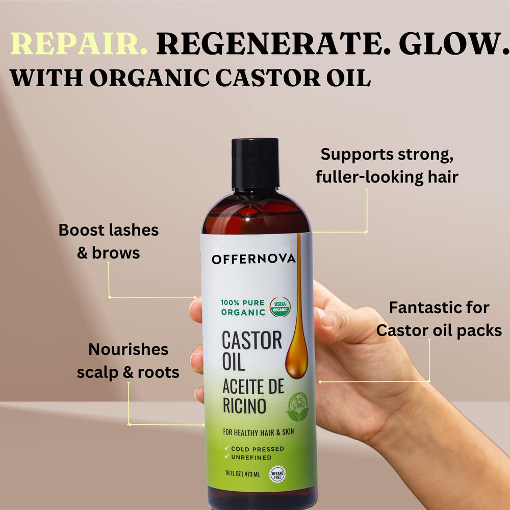 Offernova Castor Oil eyebrow brushing use case for fuller brows.