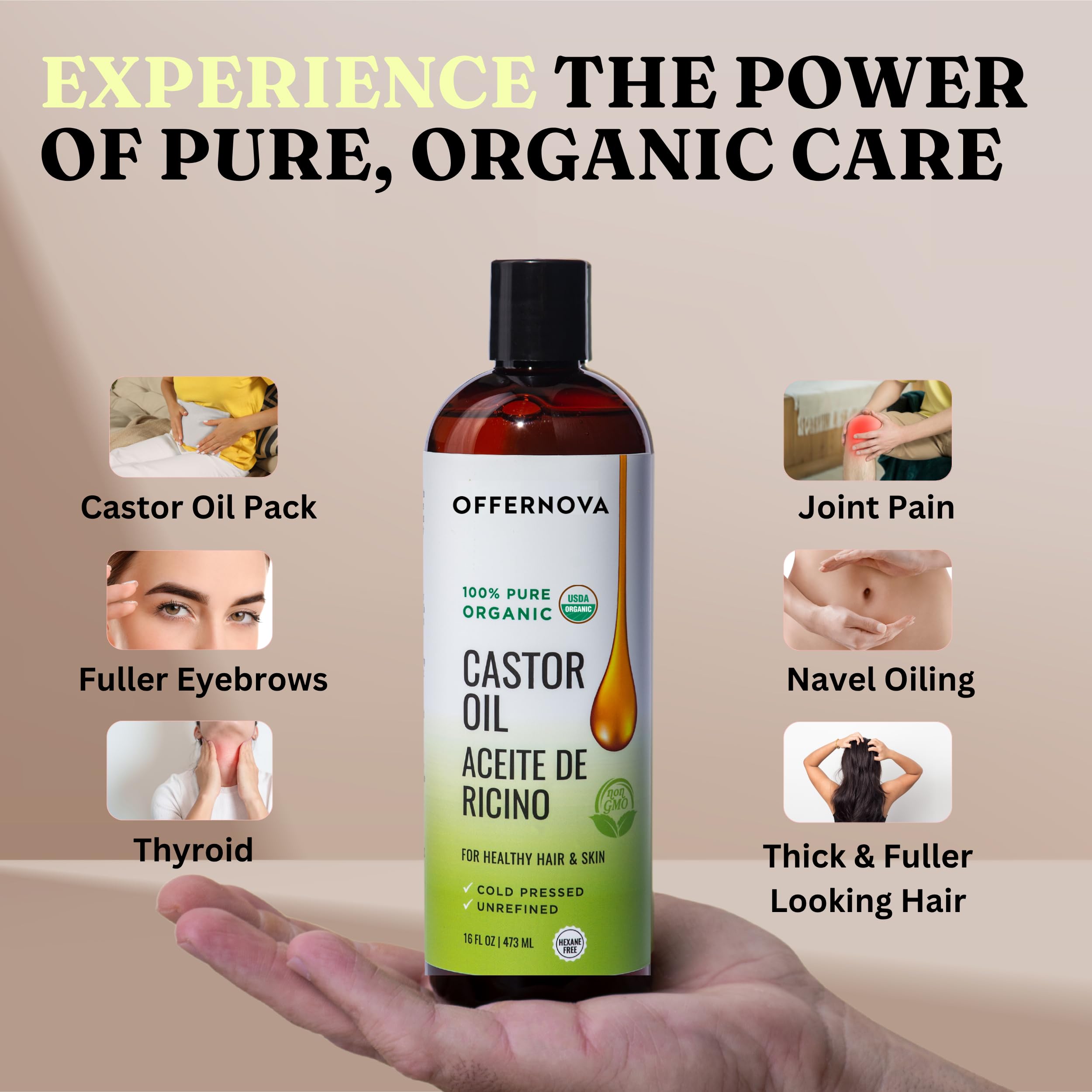 Offernova Castor Oil eyelash application shows lightweight nourishing result.