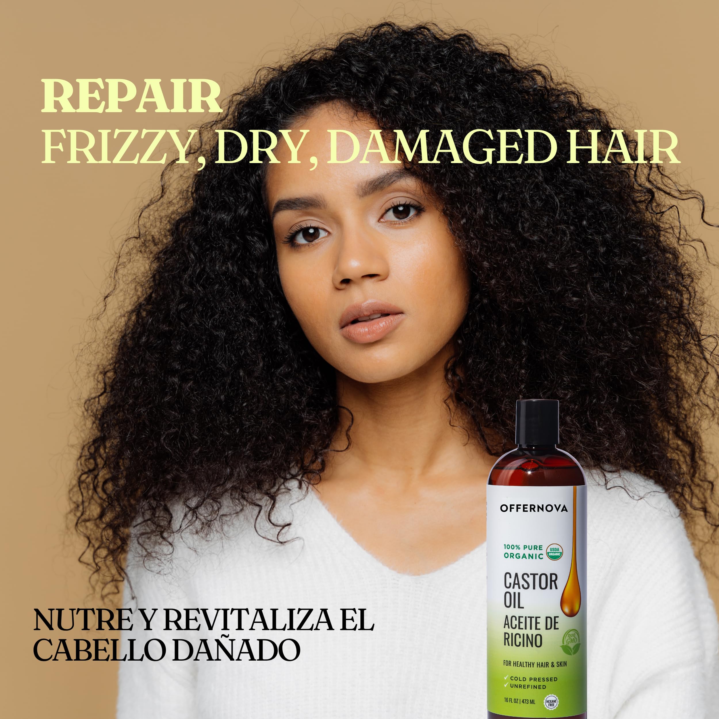 Offernova Castor Oil packaging and branding highlights organic hexane-free formula.