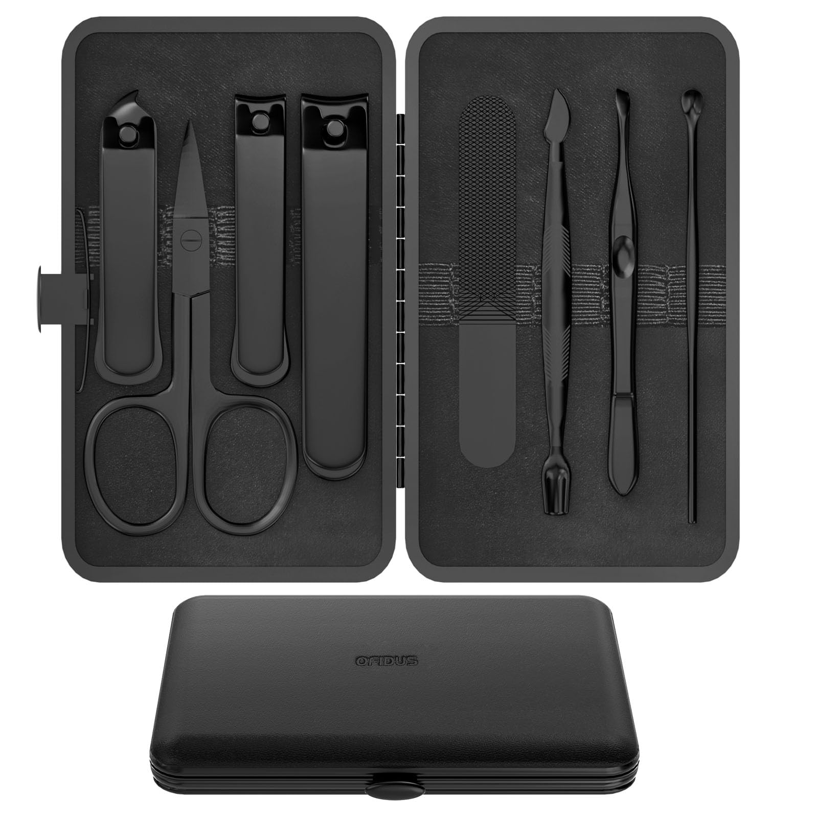 OFIDUS Precision 8-piece kit open case for on-the-go grooming.