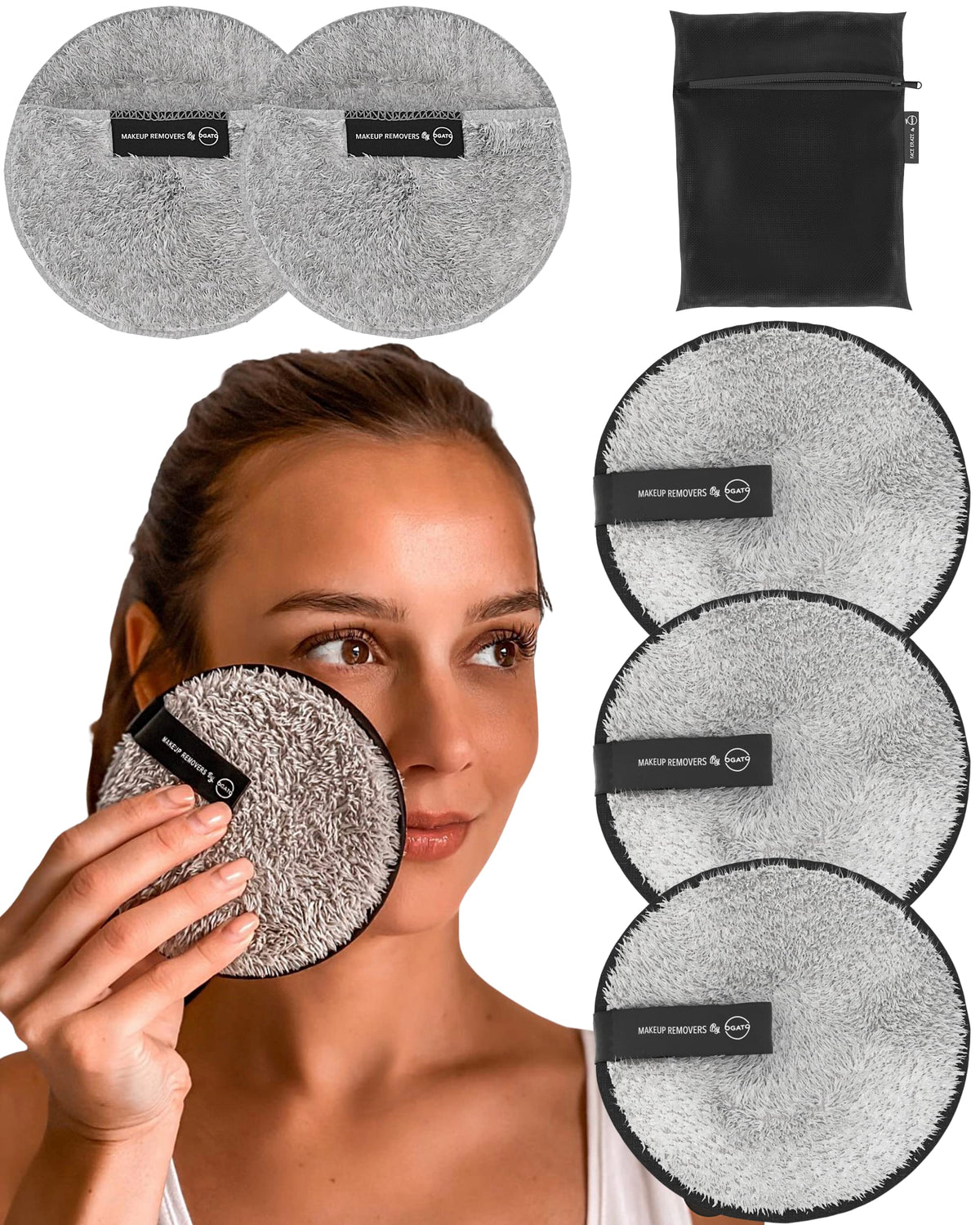 Ogato, conjunto de cinco discos desmaquillantes reutilizables para rostro y ojos