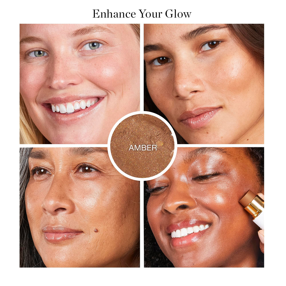 Ogee Sculpted Face Stick Amber swirl on cheek adds sun-kissed bronze glow.