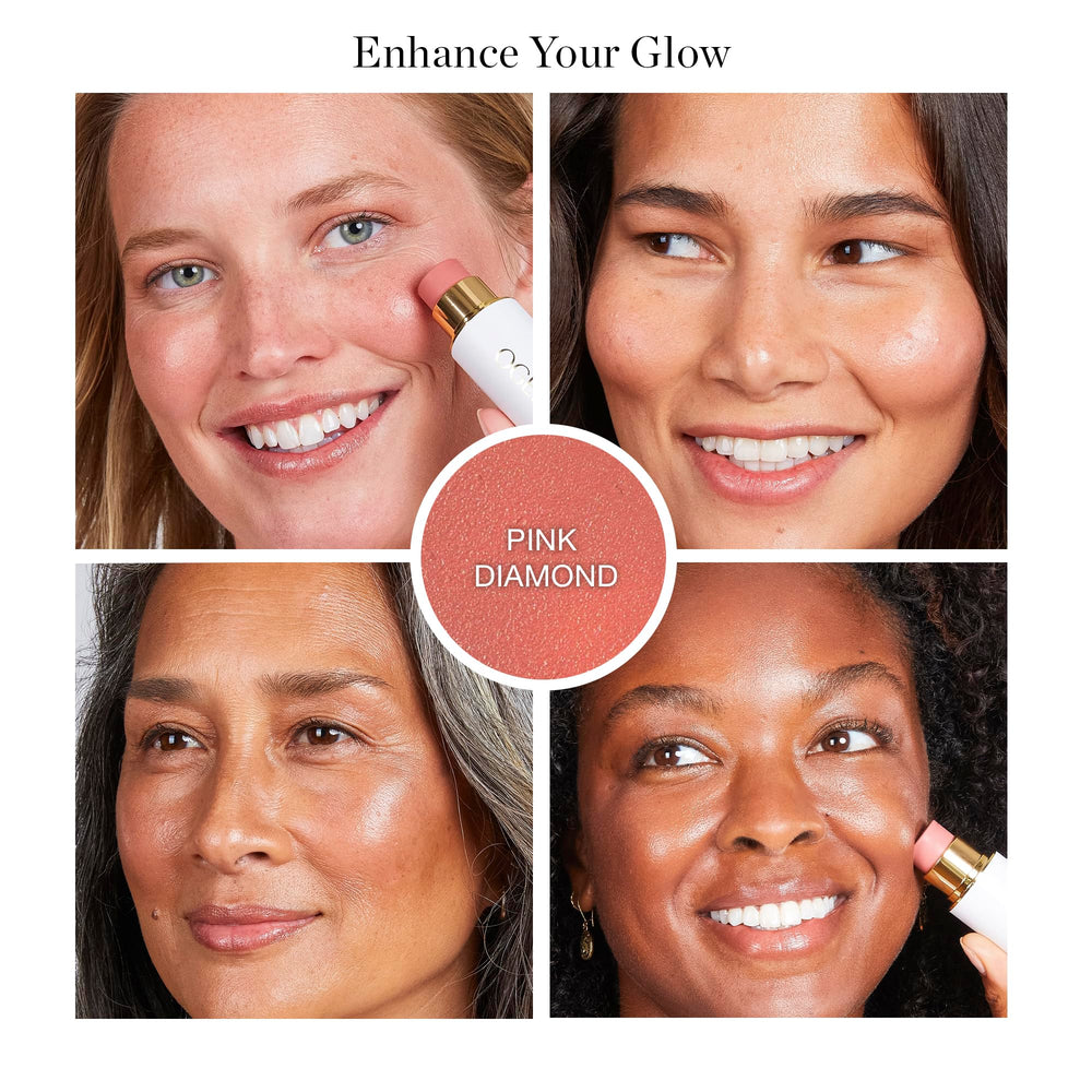 Ogee Sculpted Face Stick Pink Diamond application on cheek for seamless glow