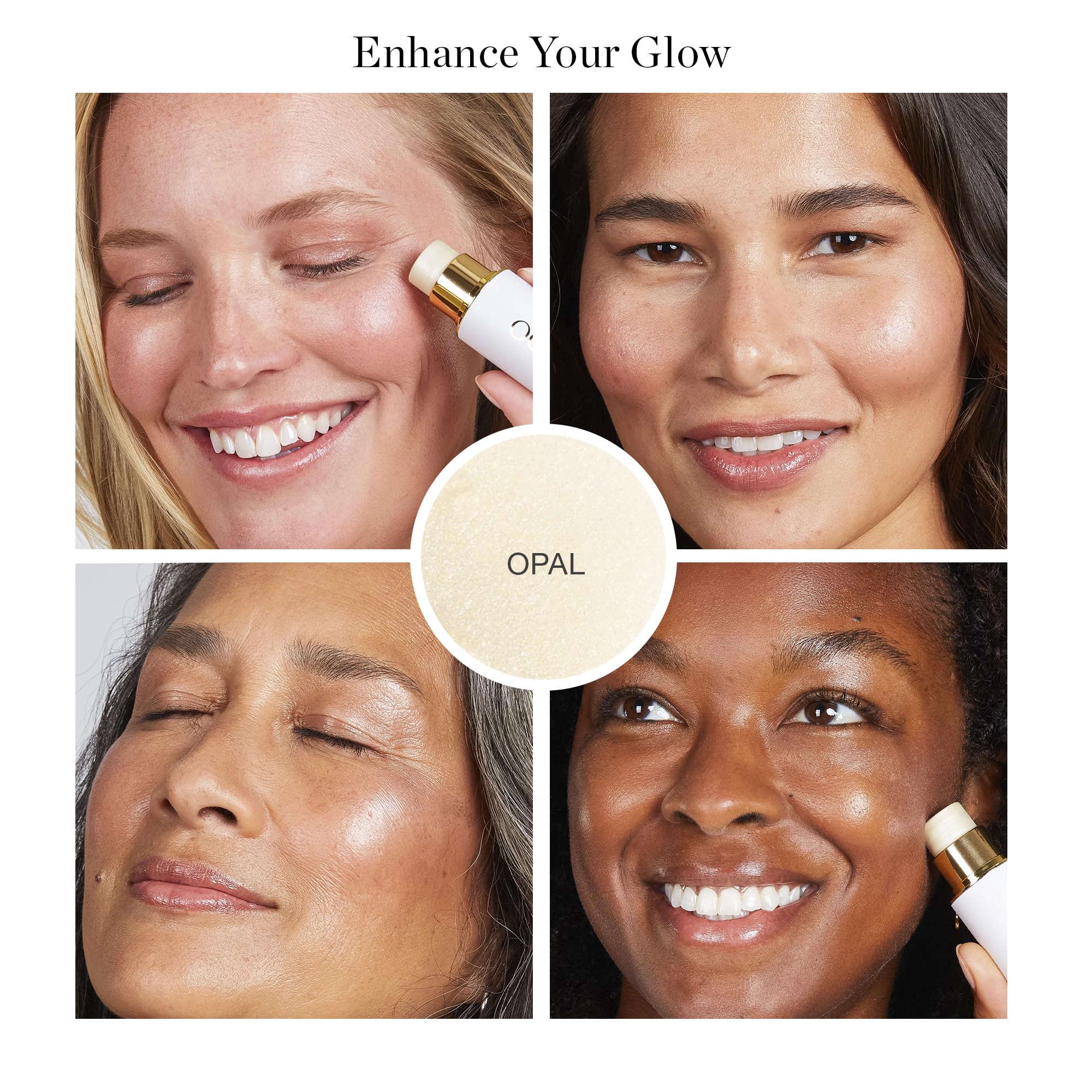 Ogee Sculpted Face Stick swatch on cheek demonstrates natural buildable luminosity