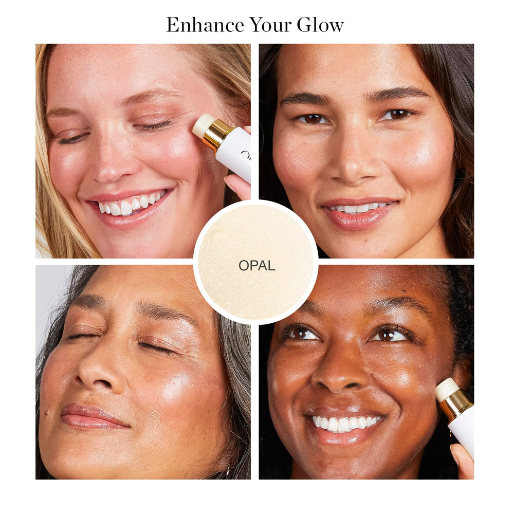 Ogee Sculpted Face Stick swatch on cheek demonstrates natural buildable luminosity