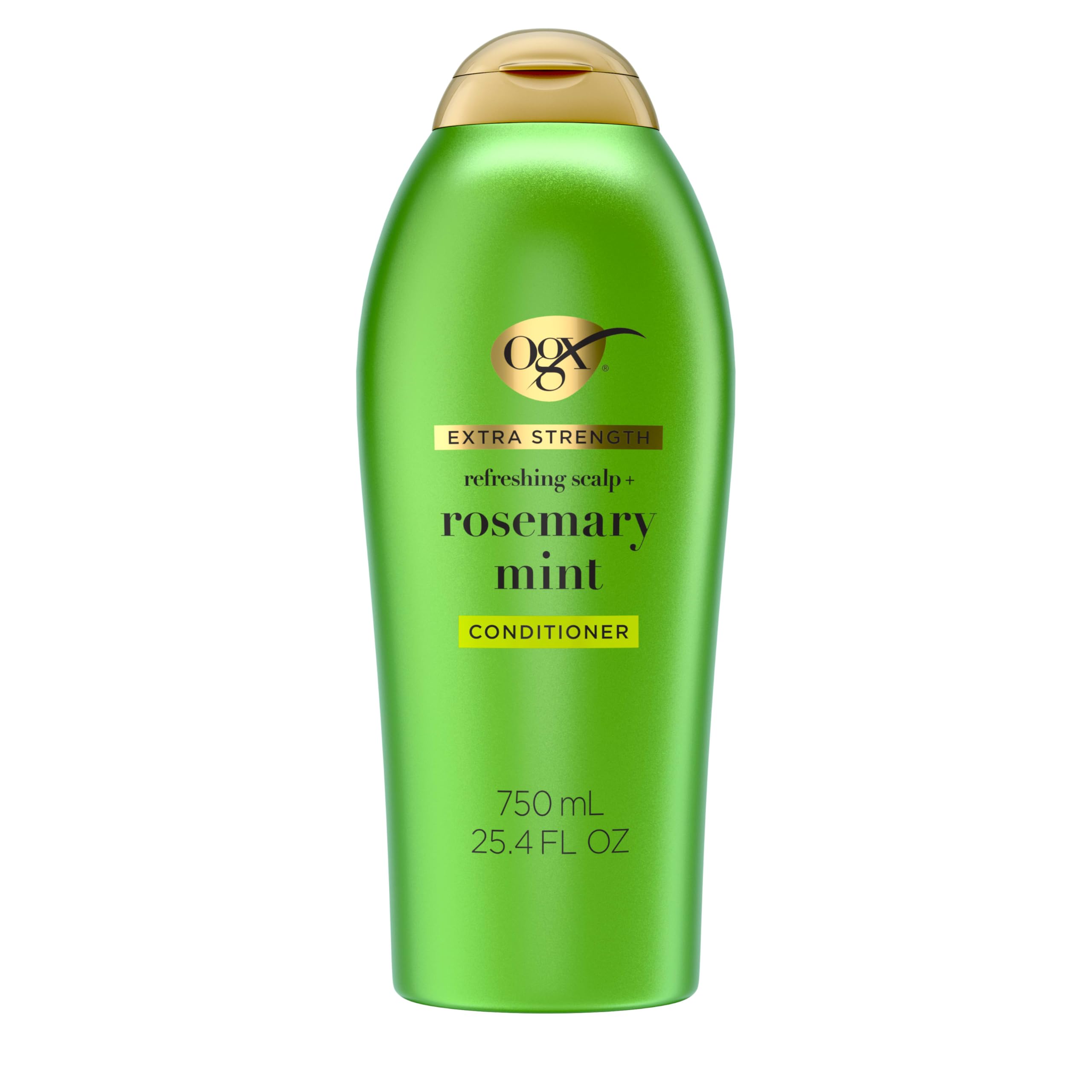 OGX Acondicionador Mentha Romero Refrescante: visual de botella y cabello con brillo.