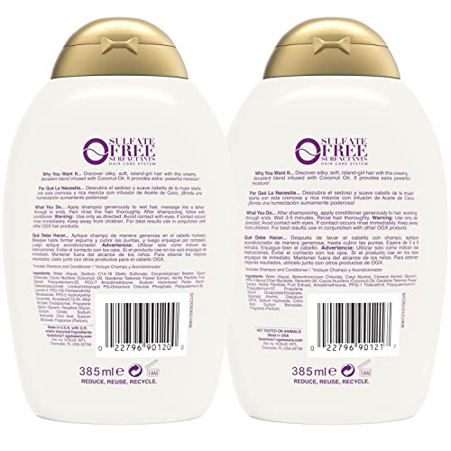 OGX acondicionador reparacion dano con aceite de coco, tubo visible, suave y reparador.