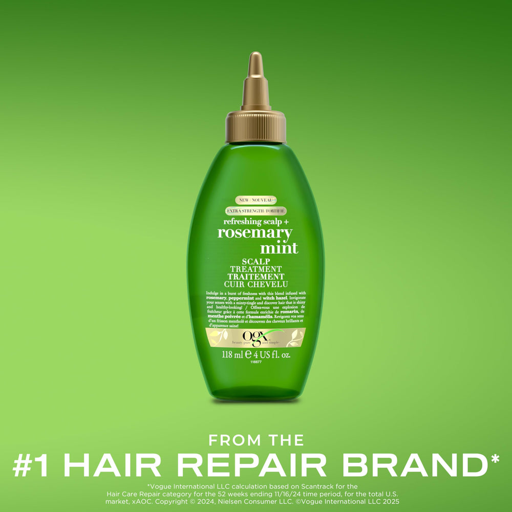 OGX aplicador preciso aplicando tratamiento en cabello húmedo.