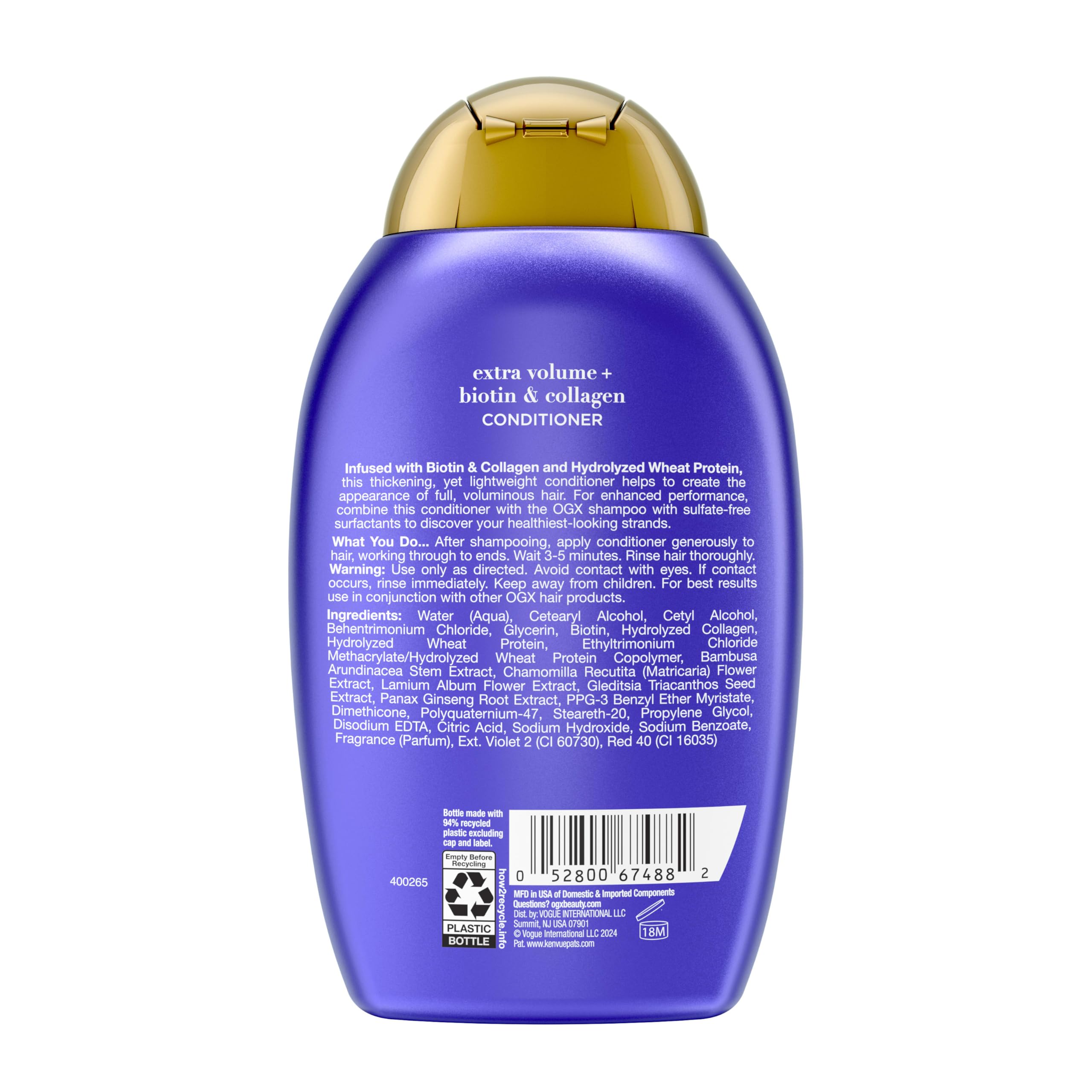OGX Biotina y Colágeno, protección de color al peinar sin irritantes.